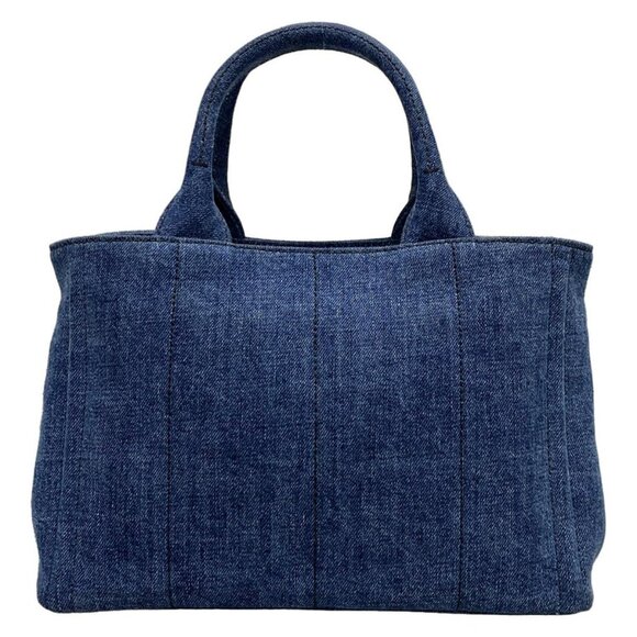 Auth PRADA Canapa - Blue Black Denim Tote Bag - Picture 2 of 15